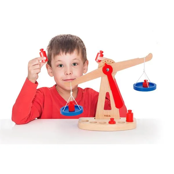 Деревянные весы Viga Toys 29х22х8 см с гирями для обучения детей