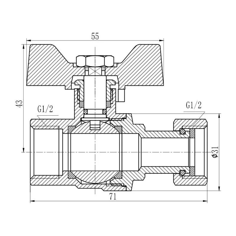 Кран кульовий Thermo Alliance Forte 1/2"x1/2" латунь запірний вентиль метелик