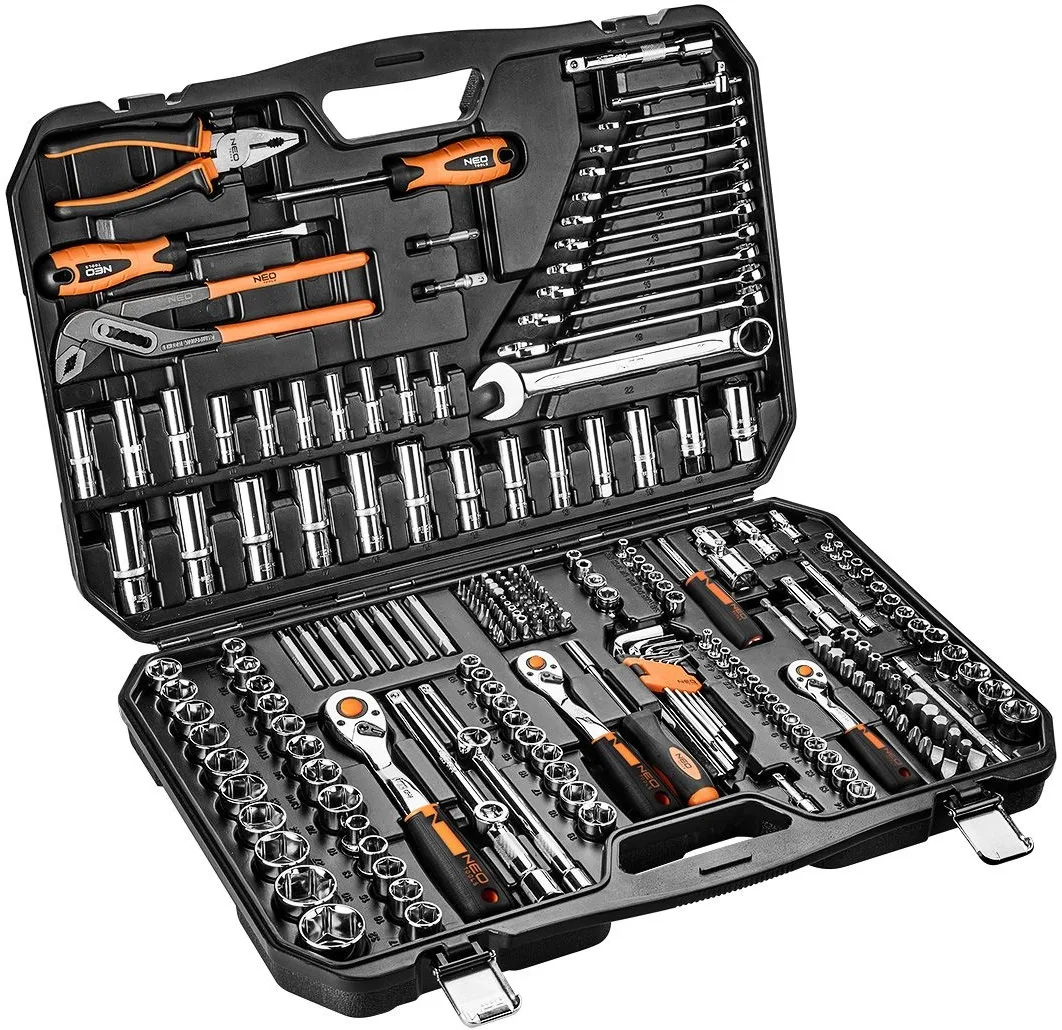 Набір інструментів Neo Tools, 1/2", 1/4", 3/8", CrV, кейс, 233шт
