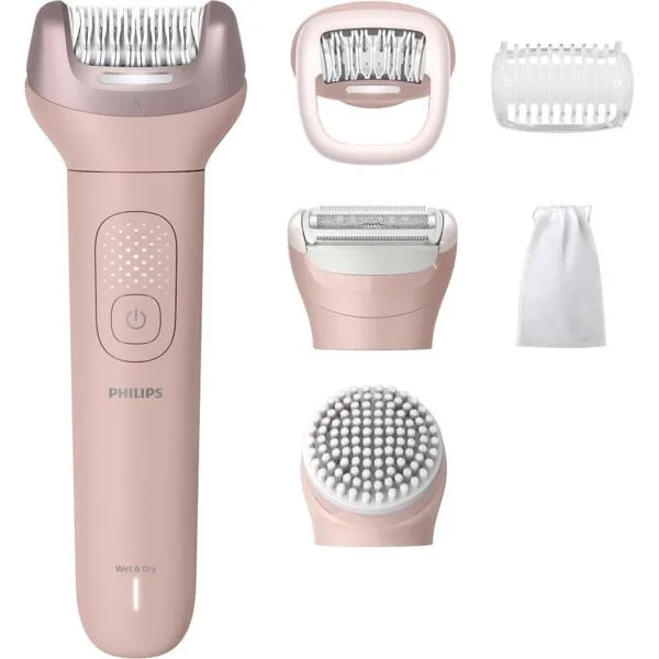 Эпилятор Philips Series 9000, дисковый, аккумуляторный, с пинцетом, для влажного и сухого использования, 4 насадки, в комплекте футляр, розовый
