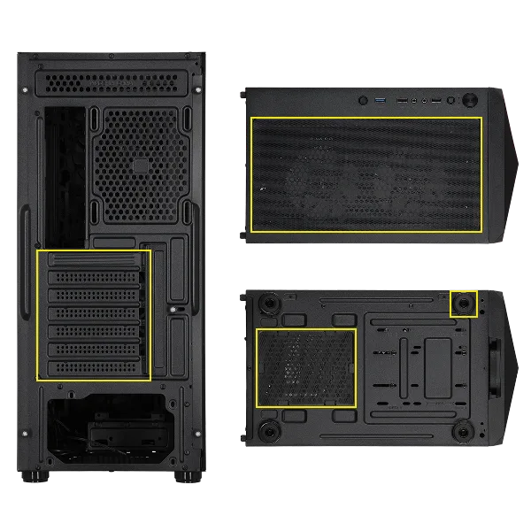 Корпус 2E GAMING Aruba G3313B, без БЖ 1xUSB3.0, 2xUSB2.0, 5x120мм ARGB, VGA 300мм, LCS ready, HUB, TG боковая панель, ATX, черный.