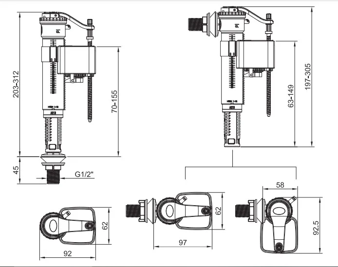 Наповнювальна арматура 1/2" KOER KT-0102 пластикове для унітазу біла