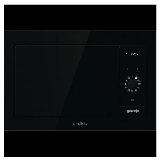 Вбудована мікрохвильова піч Gorenje Simplicity, 23 л, механічне управління, 900 Вт, гриль, дисплей, чорна.