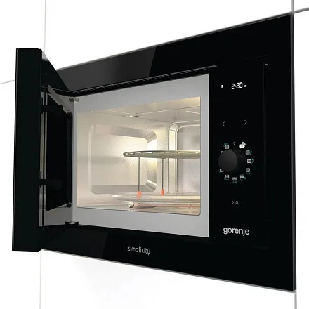 Вбудована мікрохвильова піч Gorenje Simplicity, 23 л, механічне управління, 900 Вт, гриль, дисплей, чорна.