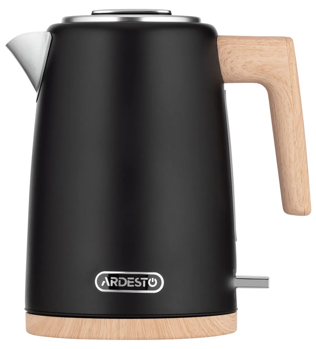 Електричний чайник ARDESTO Wood Modern, 1.7л, металевий, матовий, Strix, чорний.