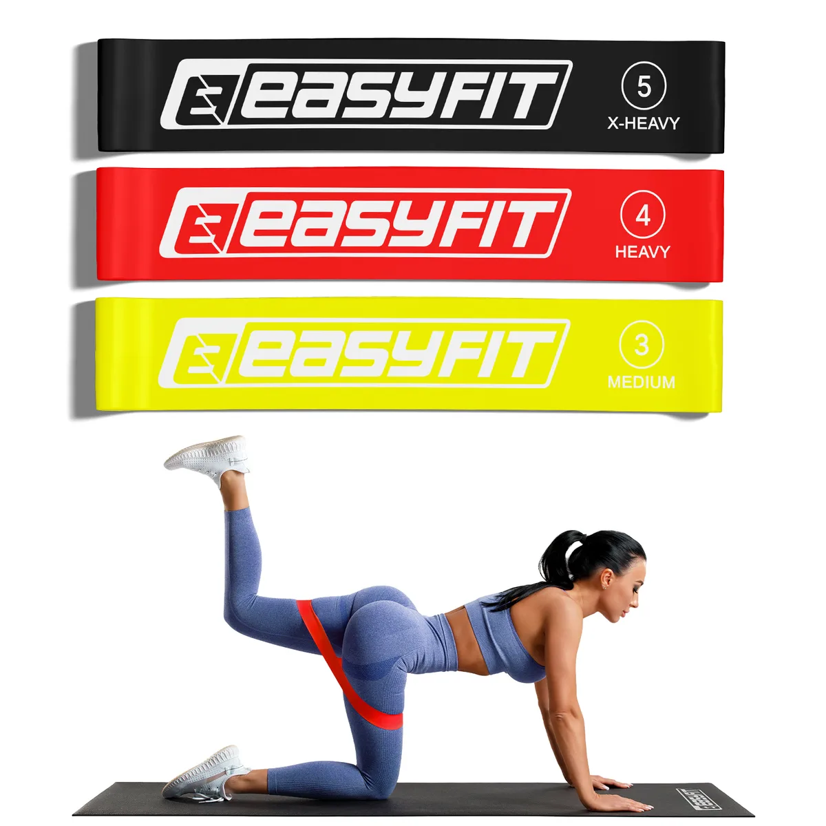 Резинки для фітнесу EasyFit латекс 60 см жовта, червона, чорна 3 шт.