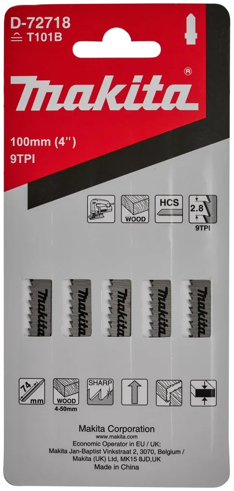 Полотно для лобзика Makita D-72718 HCS для гладкой распиловки древесины B-11 (T101B)