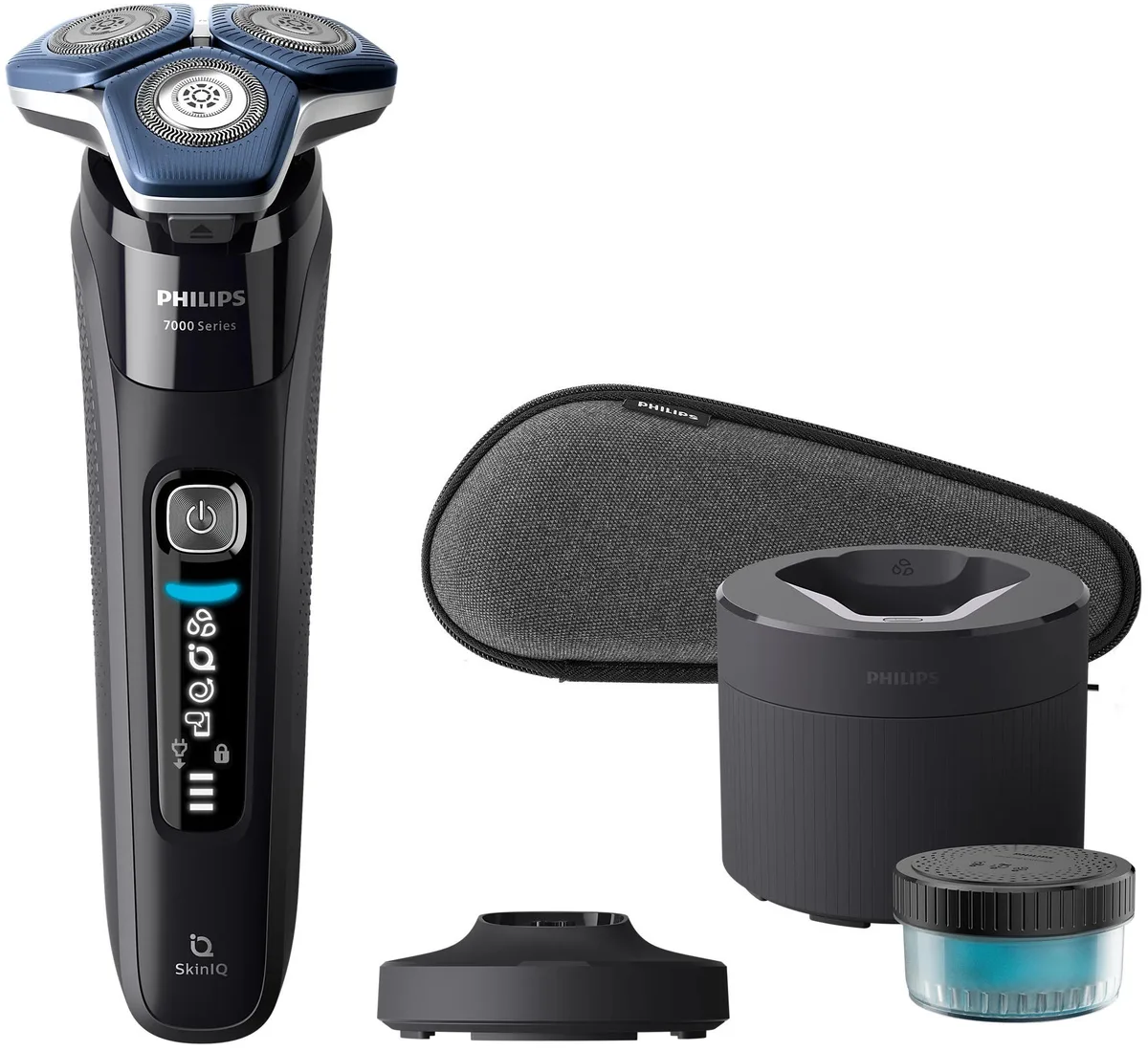 Електрична бритва Philips роторна Series 7000 SkinIQ, 4 бритвені головки, Li-Ion, для сухого та вологого гоління, з індикатором за