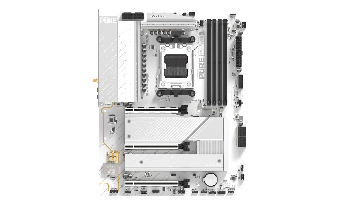 Материнcька плата SAPPHIRE PURE B850A WIFI7 sAM5 B850 4xDDR5 M.2 HDMI DP Wi-Fi BT ATX білий