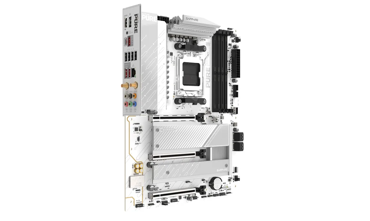 Материнcька плата SAPPHIRE PURE B850A WIFI7 sAM5 B850 4xDDR5 M.2 HDMI DP Wi-Fi BT ATX білий