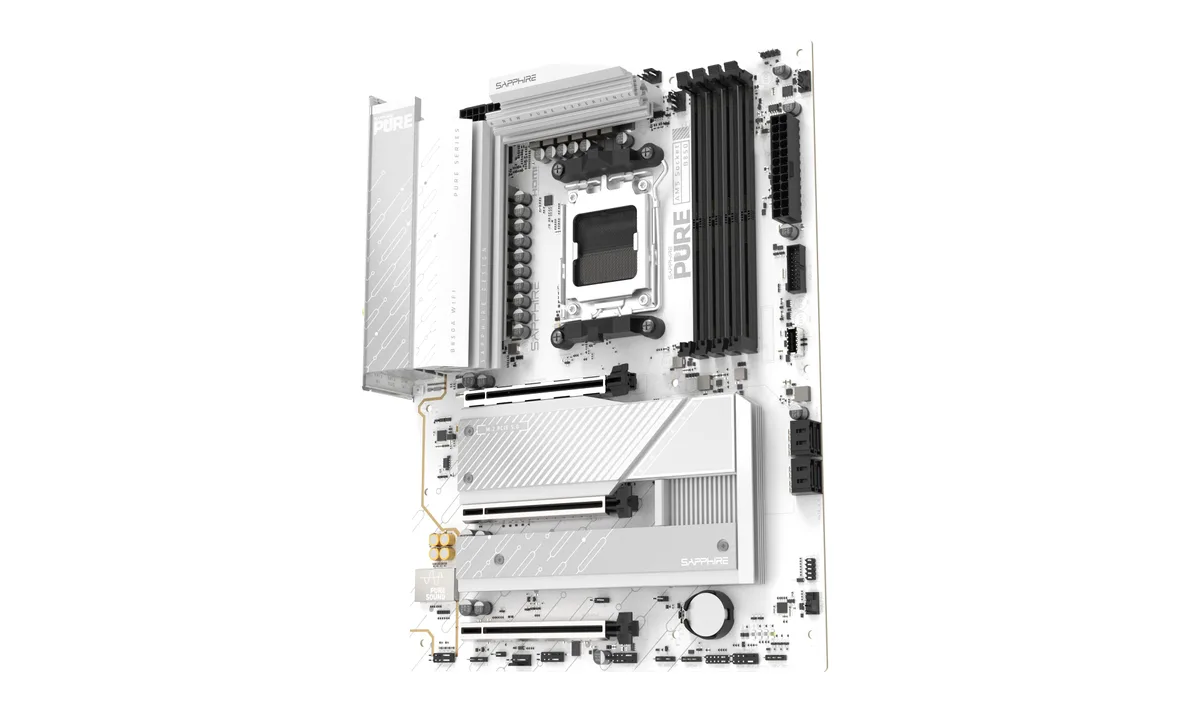 Материнcька плата SAPPHIRE PURE B850A WIFI7 sAM5 B850 4xDDR5 M.2 HDMI DP Wi-Fi BT ATX білий