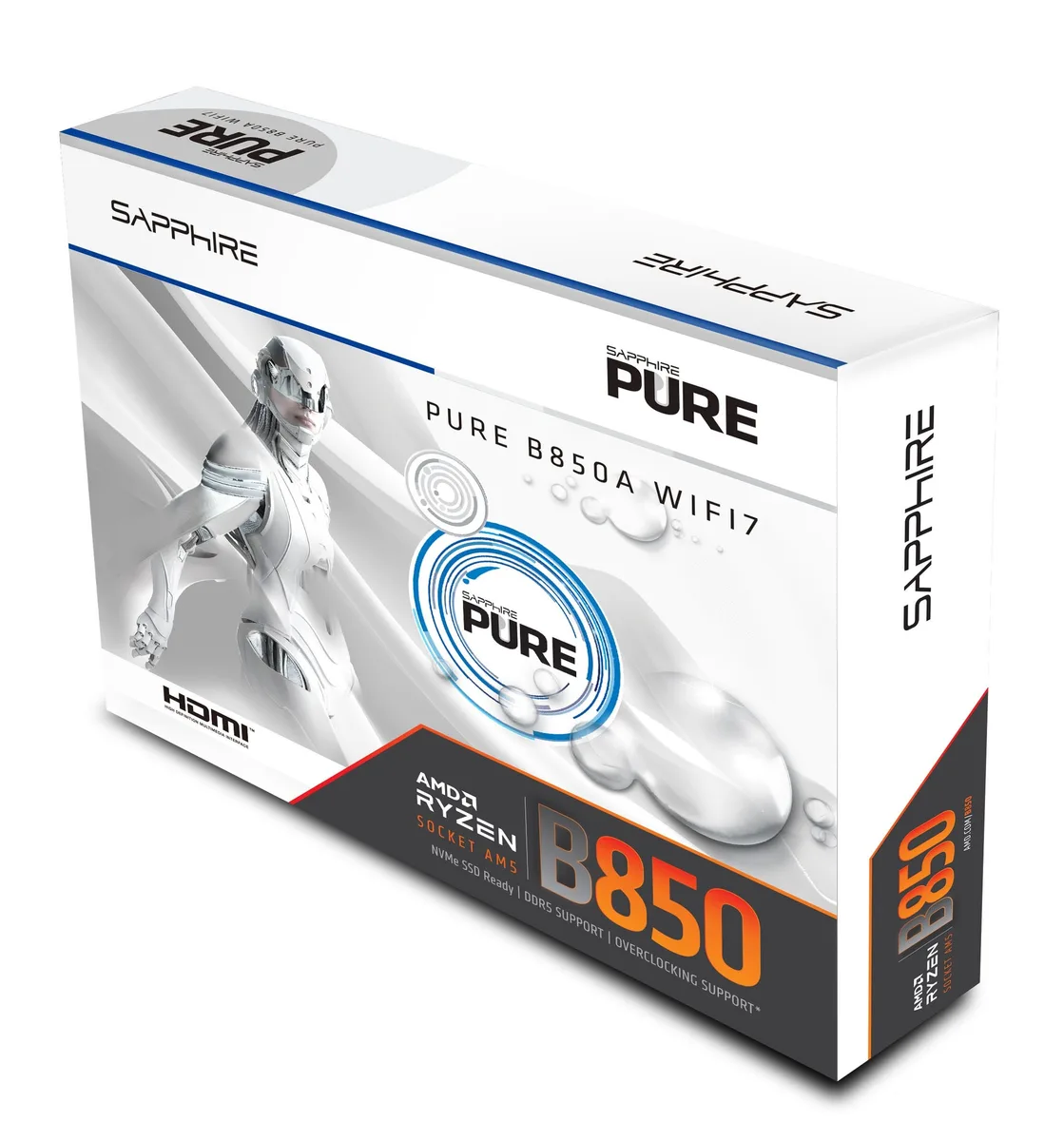Материнcька плата SAPPHIRE PURE B850A WIFI7 sAM5 B850 4xDDR5 M.2 HDMI DP Wi-Fi BT ATX білий