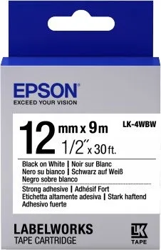 Картридж зі стрічкою Epson LK4WBW принтерів LW-300/LW-400/LW-400VP/LW-600P/LW-700/LW-Z710/LW-900P/LW-1000P/LW-Z5000BE Strng adh Blk/Wht 12mm/9m