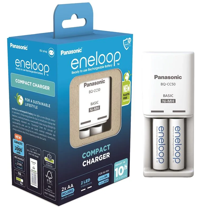 Зарядний пристрій Compact Charger+  Акумулятор Eneloop NI-MH  AA 2000 мАг, 2 шт.