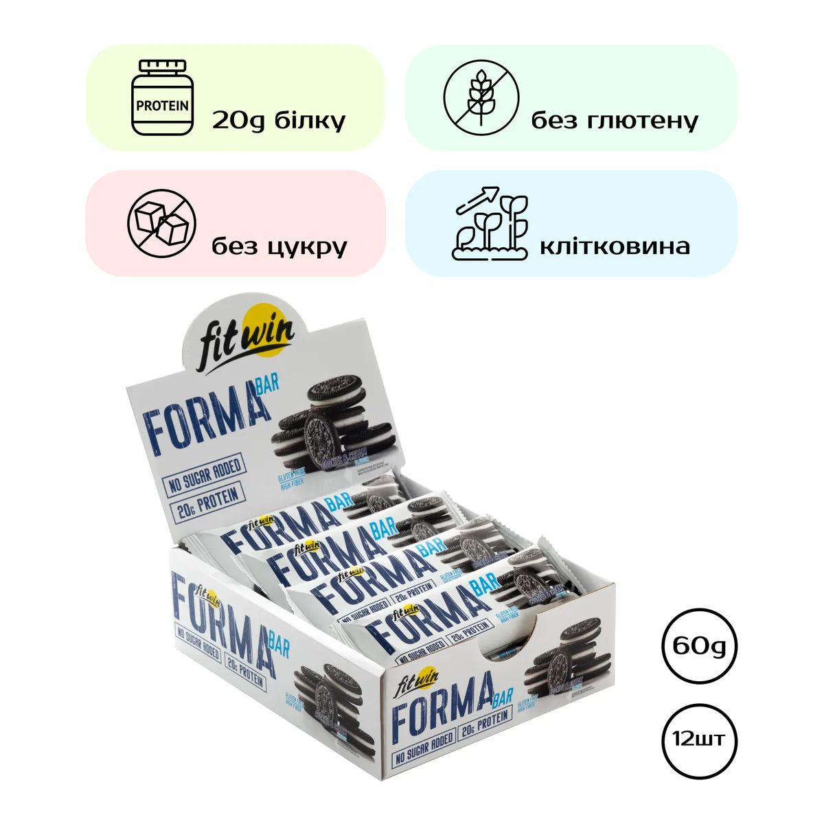 Протеїновий батончик FormaBar 60 г Cookies and Cream без цукру та глютену 20 г білка.