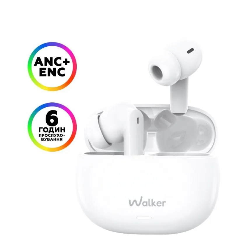 Навушники Bluetooth WALKER ANC ENC вакуумні білий 10 мм