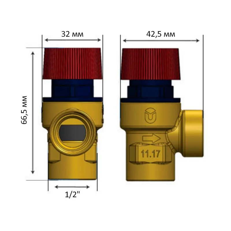 Клапан запобіжний Roho латунь 1/2" ВВ 3 бар