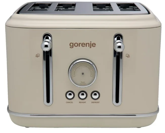 Тостер Gorenje пластик метал 28,8х20,9х30,9 см бежевий 4 тости 7 режимів 1150 Вт