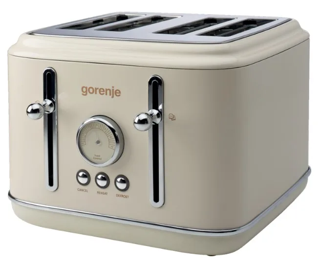 Тостер Gorenje пластик метал 28,8х20,9х30,9 см бежевий 4 тости 7 режимів 1150 Вт
