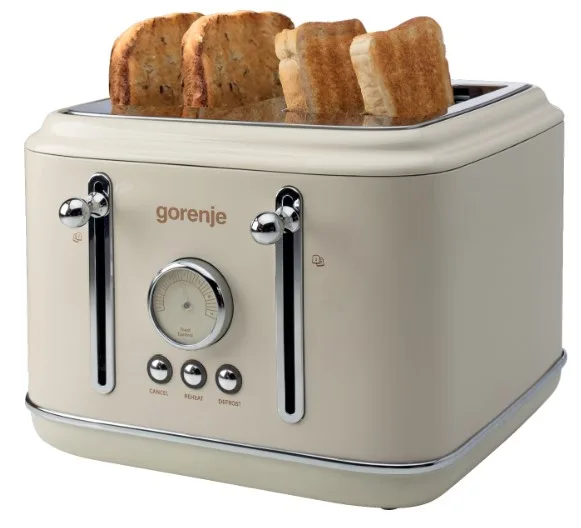 Тостер Gorenje пластик метал 28,8х20,9х30,9 см бежевий 4 тости 7 режимів 1150 Вт