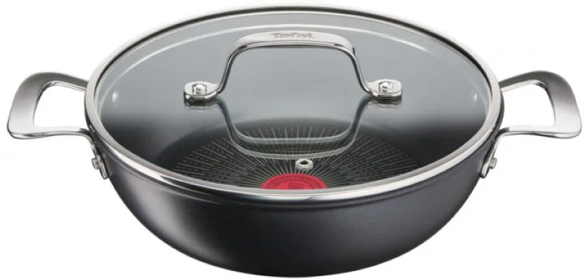 Сковорода з кришкою Tefal Unlimited, 26 см, 2.5 л, алюмінієва, скляна, чорного кольору.
