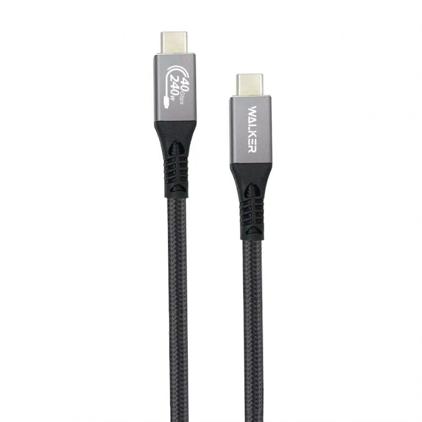 Кабель USB Type-C to Type-C 240W 1м чорний тканинний WALKER