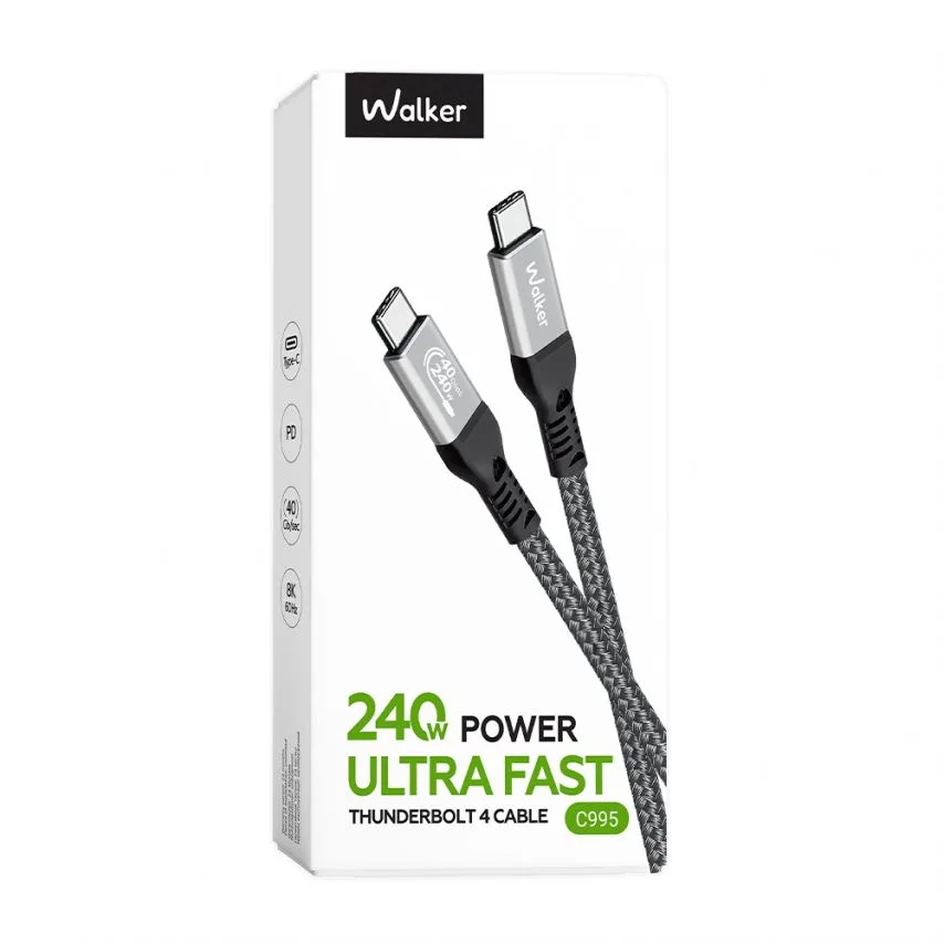 Кабель USB Type-C to Type-C 240W 1м чорний тканинний WALKER
