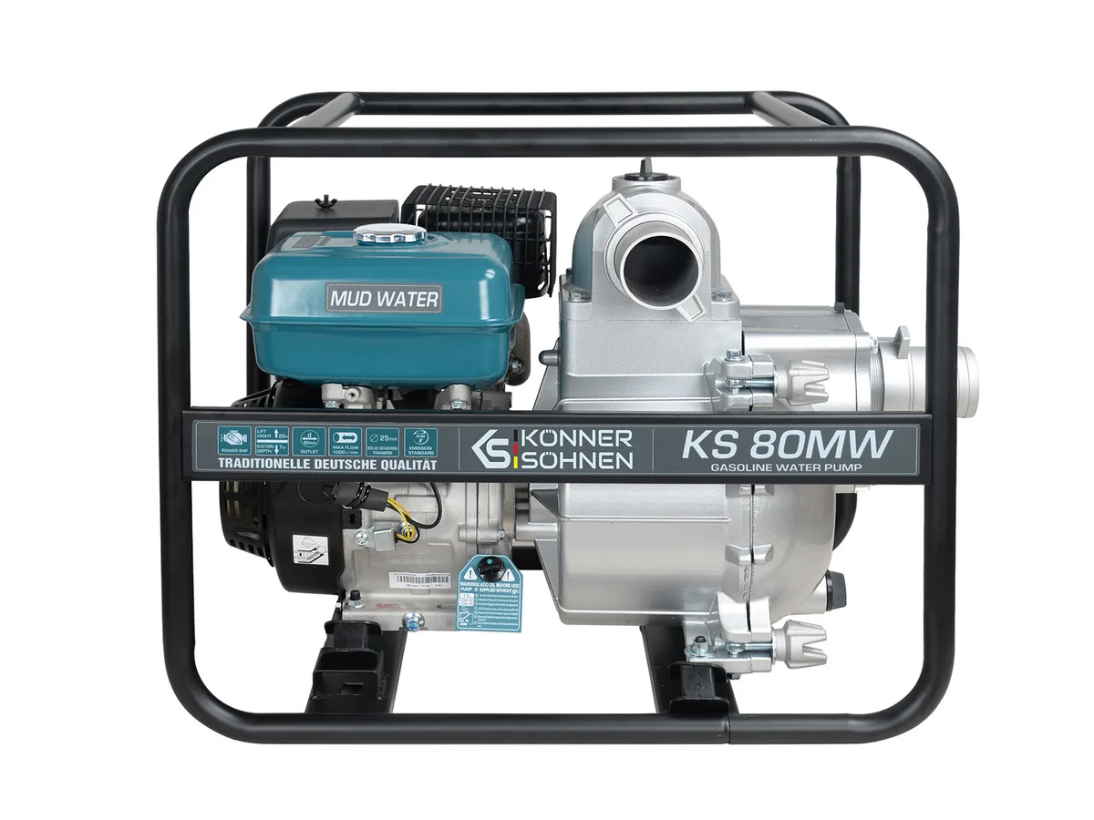 Бензинова мотопомпа KonnerSohnen KS 80MW, продуктивність 1000 л/хв, потужність 9.0 к.с., вага 60 кг.