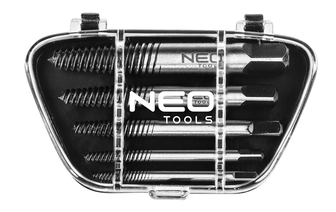 Набір екстракторів для зламаних гвинтів Neo Tools, для гвинтів діаметром М3-18 мм, CrMo, у футлярі, 5 шт.