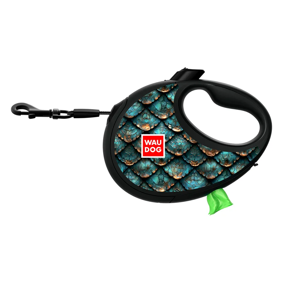 Повідець-рулетка WAUDOG R-leash M 5 м пластиковий світловідбивна стрічка малюнок "Луска"