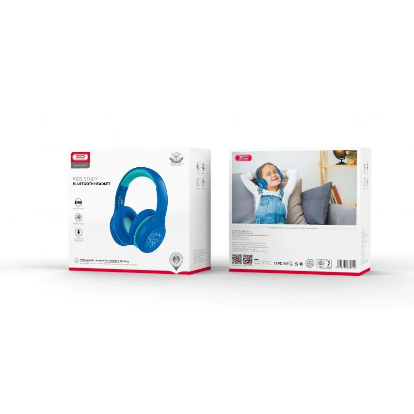 Детские наушники Bluetooth XO, искусственная кожа, 180х160х70 мм, синие.