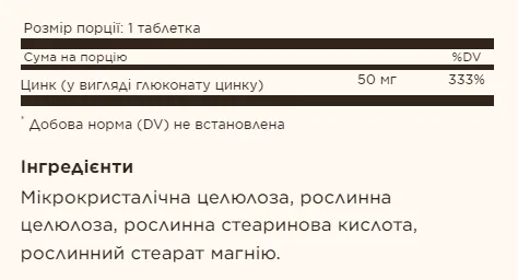 Цинк Solgar 50 мг 100 таблеток