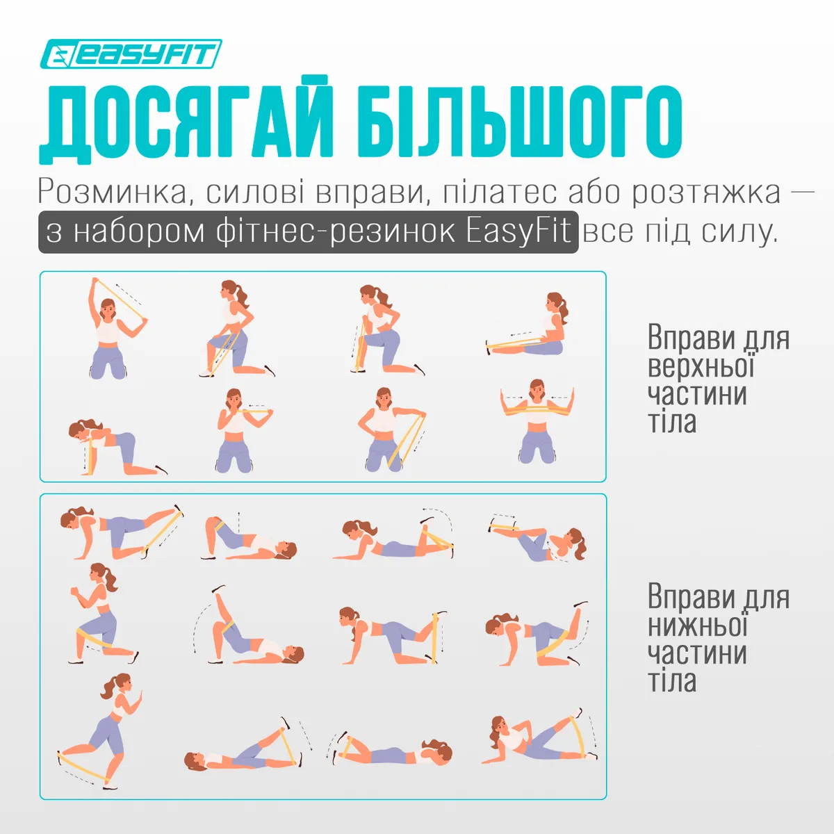 Резинки для фітнесу EasyFit латекс 60 см 5 шт салатова синя жовта червона чорна