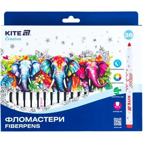 Фломастери Kite Creative 36шт суперзмивні для малювання та творчості