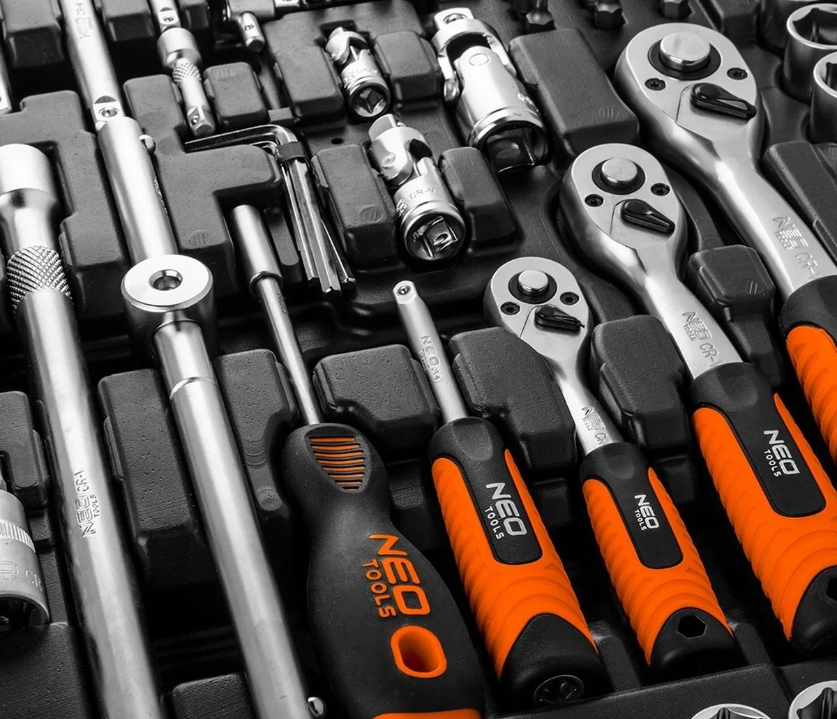 Набір інструментів Neo Tools, 1/2", 1/4", 3/8", CrV, 216шт