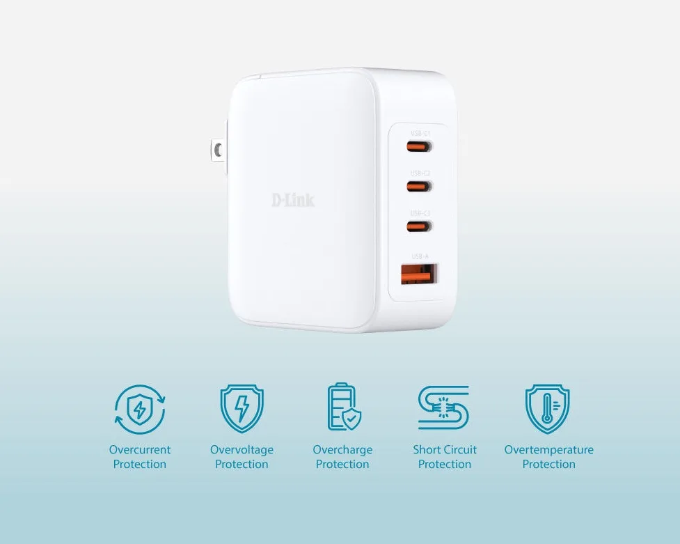Зарядний пристрій мережевий D-Link DCP-101 100Вт GaN 3хUSB-С, 1xUSB-A, білий