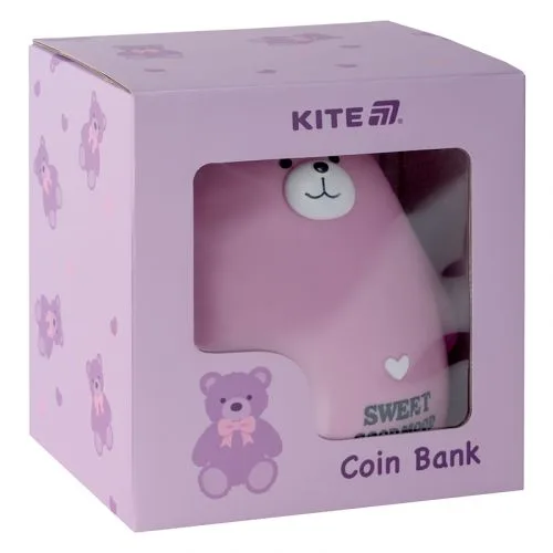 Скарбничка Kite Pink Bear ведмідь пластикова скарбничка з клапаном для грошей та монет