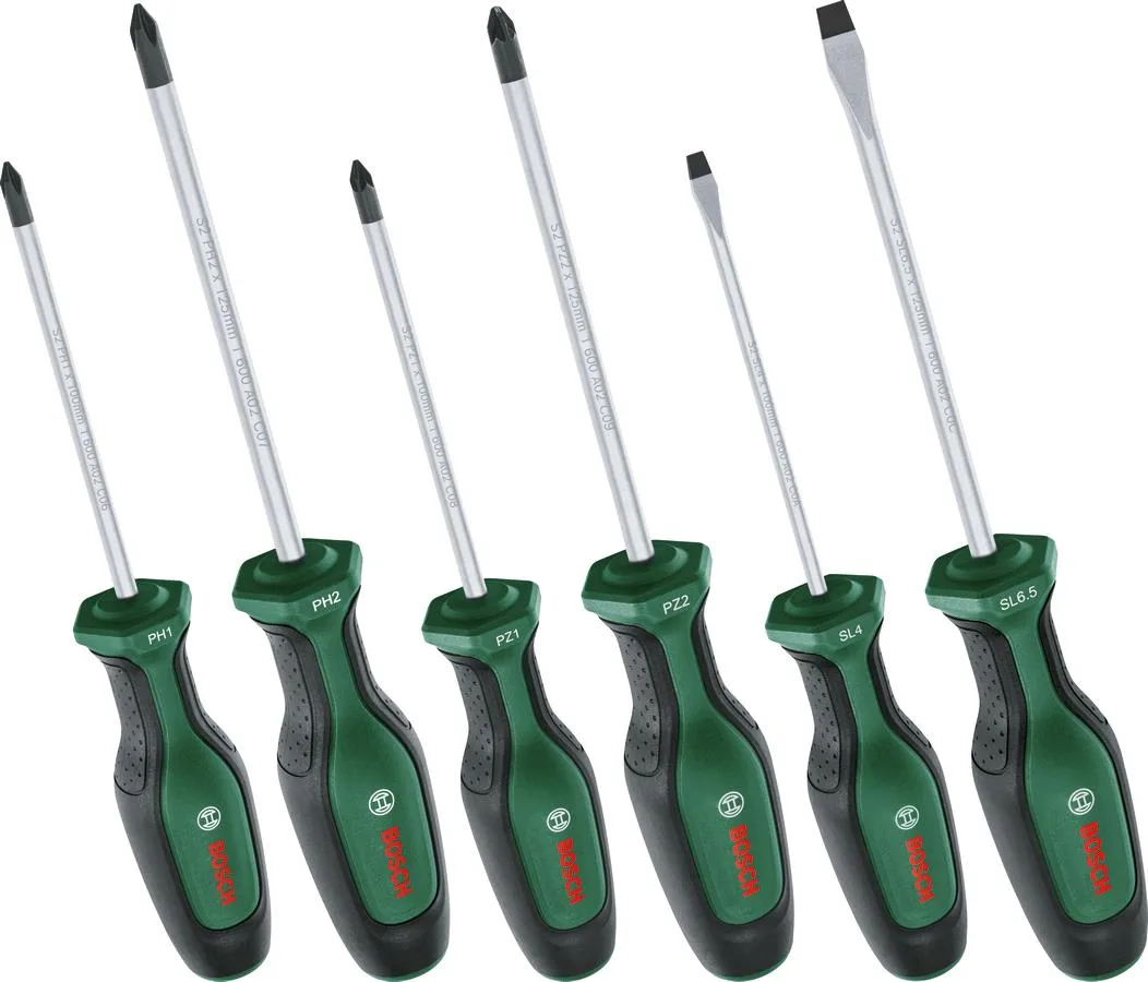 Викрутки Bosch набір 6 шт SL 4 6.5 мм PH1 PH2 PZ1 PZ2 для майстрів та домашніх робітників ручний інструмент