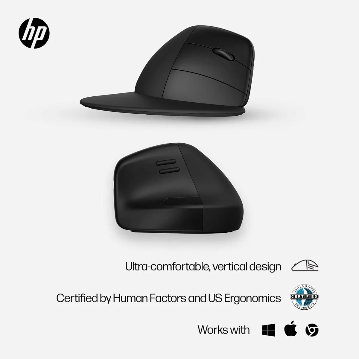 Миша HP 920 Эргономическая вертикальная, WL/BT, черная
