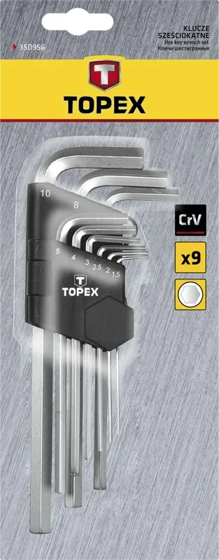 Набір довгих шестигранних ключів TOPEX, CrV, 1.5-10мм, 9 шт.