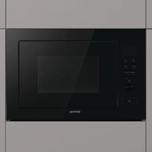Вбудована мікрохвильова піч Gorenje, 25 л, електронне управління, 900 Вт, з грилем, дисплей, чорного кольору.