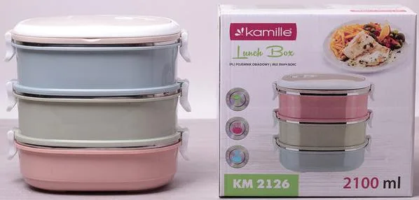 Ланч-бокс Kamille нержавіюча сталь 20х14,5х18,5 см сірий оливковий рожевий