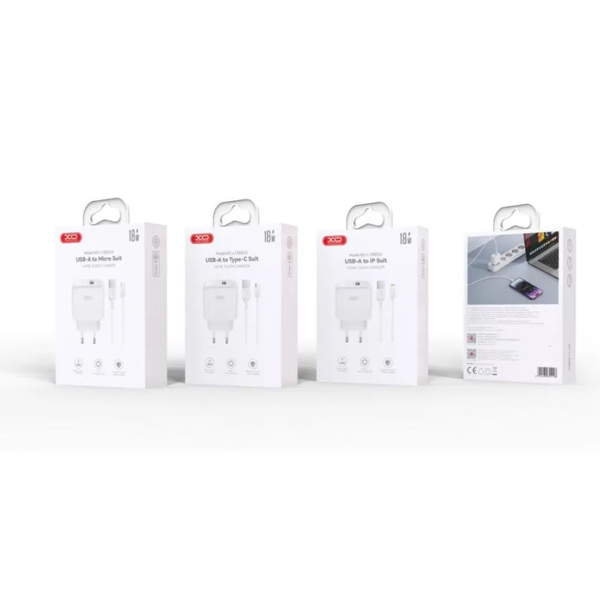Зарядний пристрій XO 1USB 18W Quick Charge 3.0 з кабелем Lightning білий