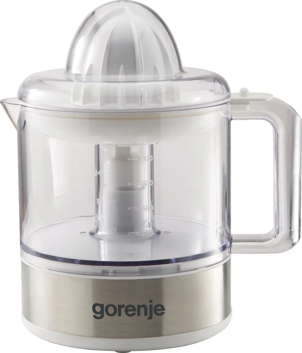 Соковитискач Gorenje для цитрусів, потужність 30 Вт, об'єм чаші 0,8 л, матеріал: пластик/метал, колір: білий.