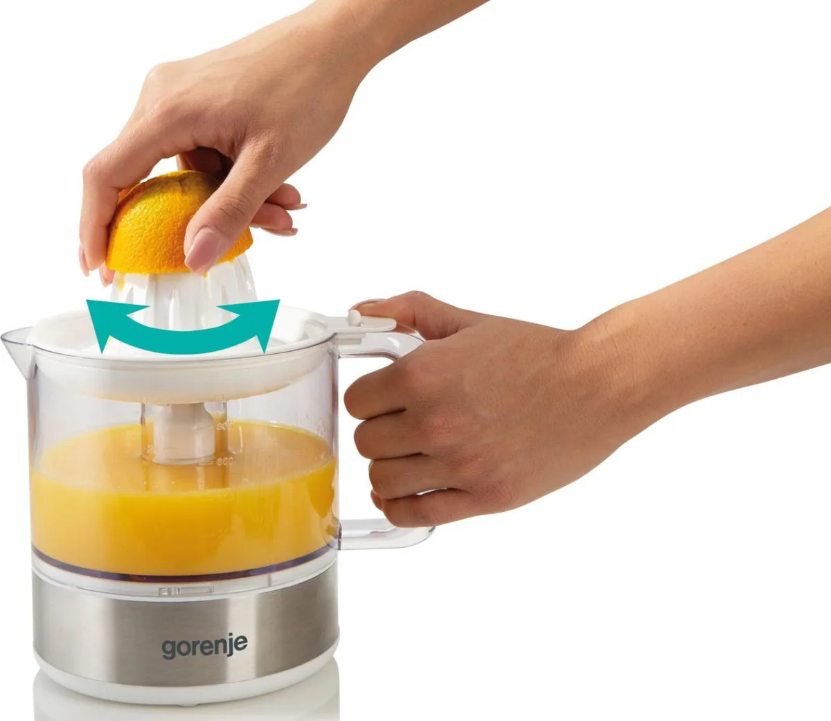 Соковитискач Gorenje для цитрусів, потужність 30 Вт, об'єм чаші 0,8 л, матеріал: пластик/метал, колір: білий.