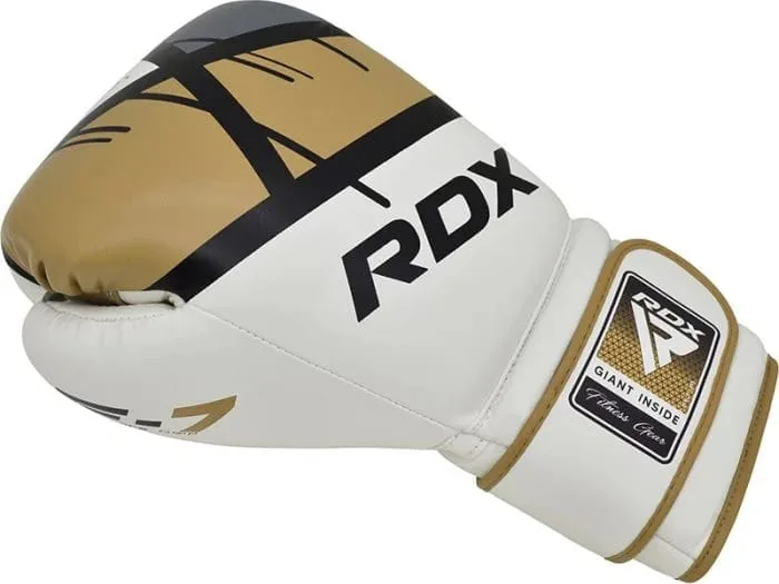 Боксерські рукавиці RDX шкіра 16 унцій білий золотий