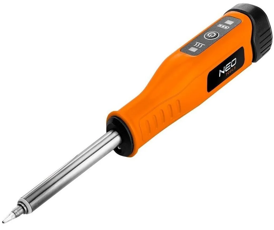 Акумуляторний паяльник Neo Tools з температурою до 450°C, 4В, 2.5А·год і LED-підсвіткою.