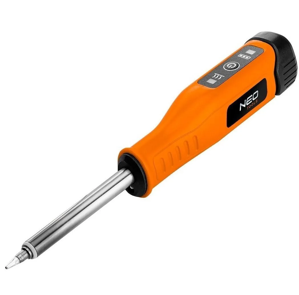 Акумуляторний паяльник Neo Tools з температурою до 450°C, 4В, 2.5А·год і LED-підсвіткою.