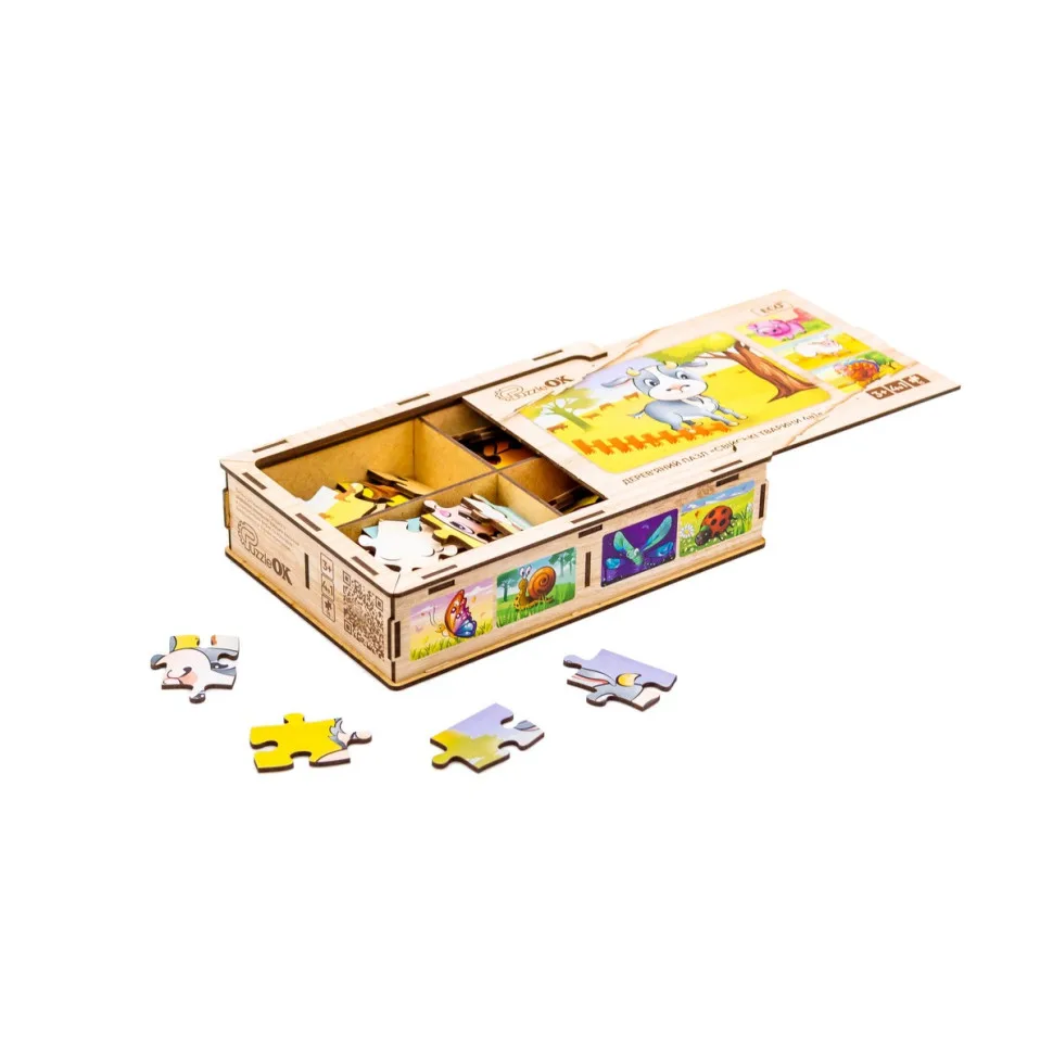 Дерев'яний дитячий пазл PuzzleOK 80 елементів Еко 4в1 Домашні тварини яскраві кольори