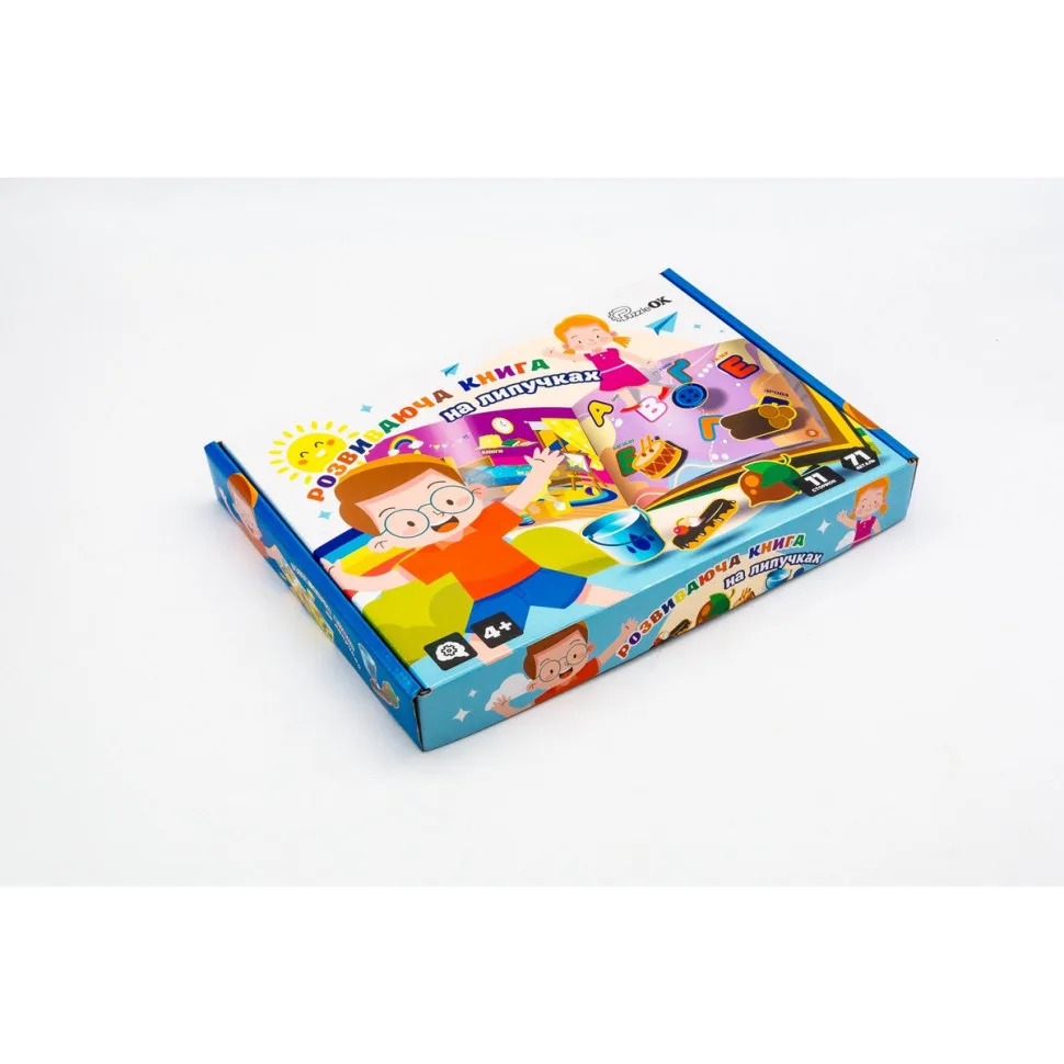 Розвиваюча книга на липучках PuzzleOK 71 деталь 11 сторінок картон кольоровий